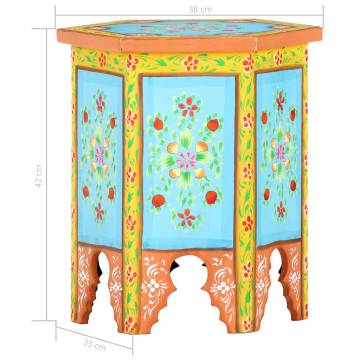 Hand-painted Side Table | Multicolour Solid Mango Wood