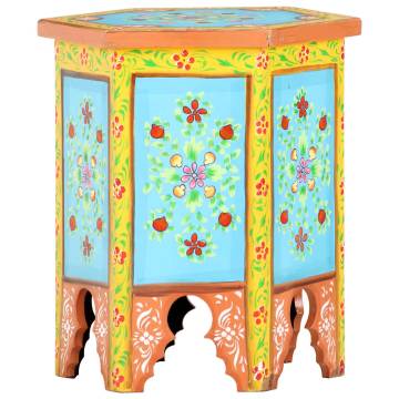 Hand-painted Side Table | Multicolour Solid Mango Wood