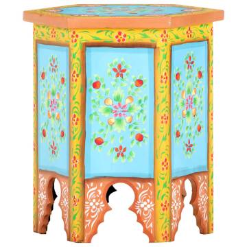 Hand-painted Side Table | Multicolour Solid Mango Wood