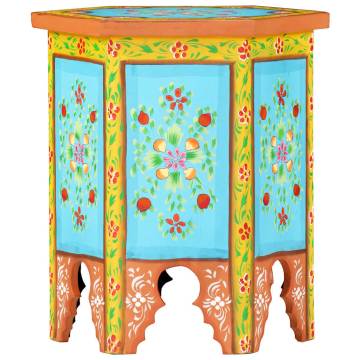 Hand-painted Side Table | Multicolour Solid Mango Wood