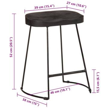 Modern Black Bar Stools - Solid Mango Wood (2 Pcs) | Hipomarket