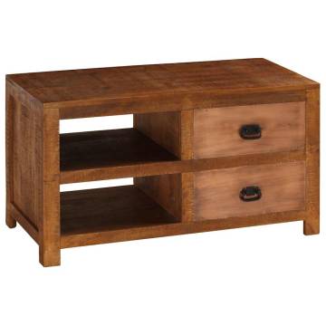 Solid Mango Wood Coffee Table with 2 Drawers - 90x40x50 cm