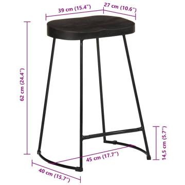 Bar Stools 2 pcs Black Solid Wood Mango - Modern Design