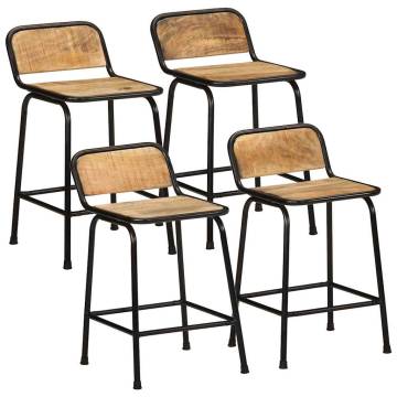 Stylish 4 Pcs Bar Stools - Solid Wood Rough Mango - HipoMarket