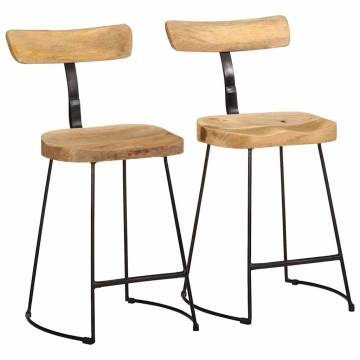 Stylish Bar Stools 2 pcs - Solid Mango Wood | HipoMarket