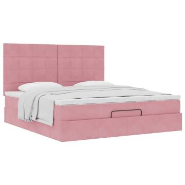 Pink Ottoman Bed with Mattresses 160x200cm - Velvet Comfort