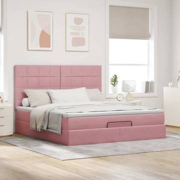 Pink Ottoman Bed with Mattresses 160x200cm - Velvet Comfort