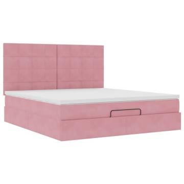 Pink Ottoman Bed with Mattresses 160x200cm - Velvet Comfort