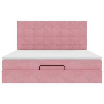 Pink Ottoman Bed with Mattresses 160x200cm - Velvet Comfort