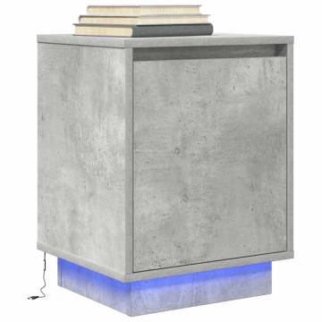 Stylish Bedside Cabinet with LED Lights - Concrete Grey