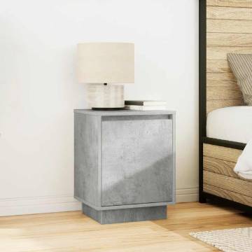 Stylish Bedside Cabinet with LED Lights - Concrete Grey