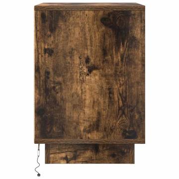 Bedside Cabinet with LED Lights - Smoked Oak | HipoMarket