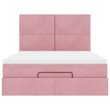 Elegant Pink Ottoman Bed with Mattresses - 140x200cm Velvet