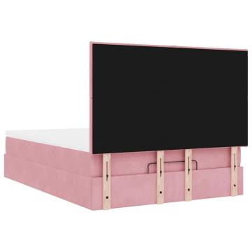 Elegant Pink Ottoman Bed with Mattresses - 140x200cm Velvet