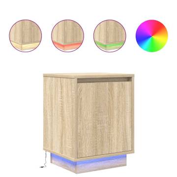 Sonoma Oak Bedside Cabinet with LED Lights - 38x34x50 cm