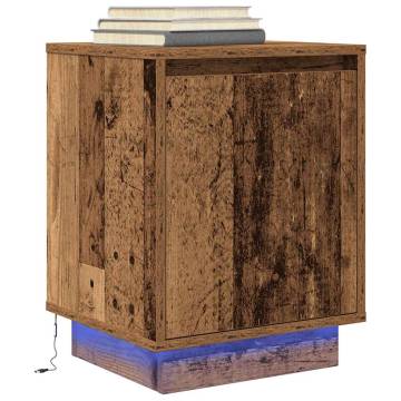 Bedside Cabinet with LED Lights - Old Wood | Hipomarket UK