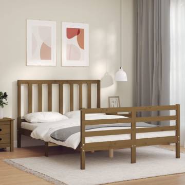 Honey Brown Solid Wood Bed Frame 140x200 cm - Hipo Market