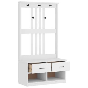 Stylish Hall Tree SANDENS White - Solid Pine Wood Storage Unit