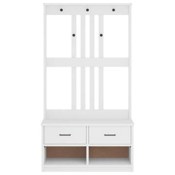 Stylish Hall Tree SANDENS White - Solid Pine Wood Storage Unit