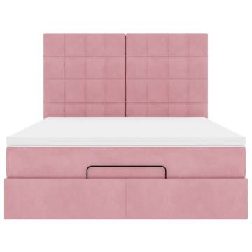 Ottoman Bed with Mattresses - Pink Velvet 140x200cm | HipoMarket