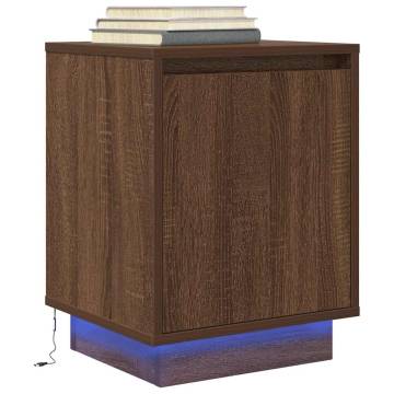 Stylish Bedside Cabinet with LED Lights - Brown Oak 38x34cm