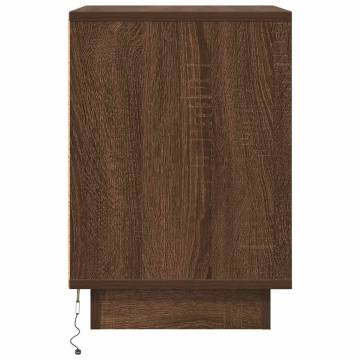 Stylish Bedside Cabinet with LED Lights - Brown Oak 38x34cm