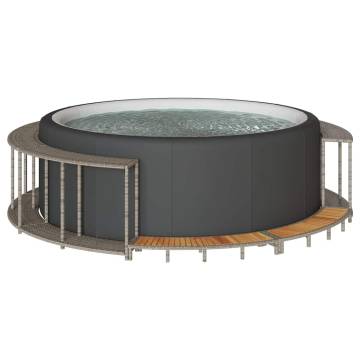 Stylish Hot Tub Surround with Storage and Step - Grey Poly Rattan