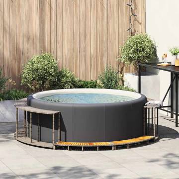 Stylish Hot Tub Surround with Storage and Step - Grey Poly Rattan