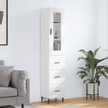 Stylish Highboard High Gloss White - 34.5x34x180 cm | Hipo Market