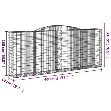 Arched Gabion Baskets - 6 pcs, Galvanised Iron, 400x50x160/180 cm