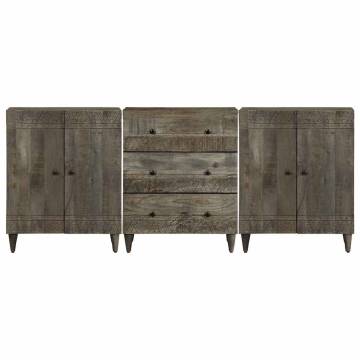 3 Piece Light Grey Sideboards - Solid Wood Mango | HipoMarket