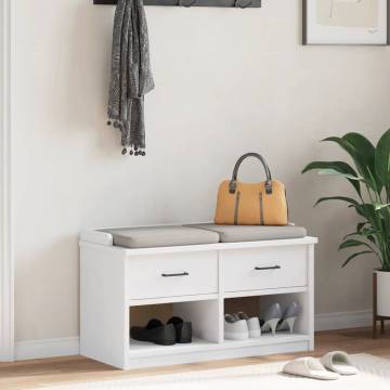 SANDNES White Hallway Bench - Solid Pinewood Storage 87x40x50 cm