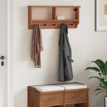 SANDNES Wall-Mounted Coat Rack - Solid Pine Wood, 87x12x35 cm