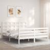 White Bed Frame with Headboard 160x200 cm | Solid Wood