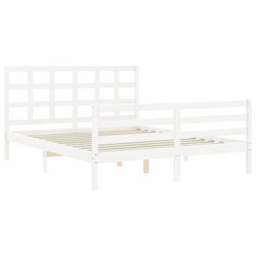 White Bed Frame with Headboard 160x200 cm | Solid Wood