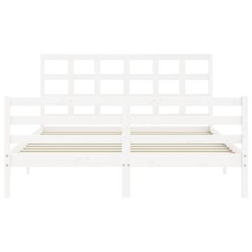 White Bed Frame with Headboard 160x200 cm | Solid Wood