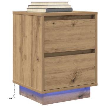 Stylish Bedside Cabinet with LED Lights - Artisan Oak