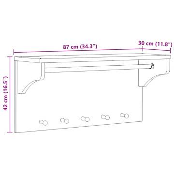 Wall-Mounted Coat Rack SANDNES | Solid Pine Wood | 87x30x42 cm