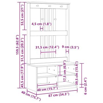 Hall Tree SANDENS - Stylish Solid Wood Entryway Furniture