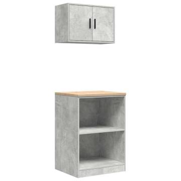 Garage Cabinets 2 pcs - Concrete Grey Engineered Wood Storage