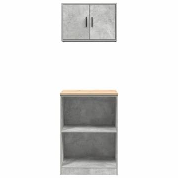 Garage Cabinets 2 pcs - Concrete Grey Engineered Wood Storage