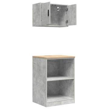 Garage Cabinets 2 pcs - Concrete Grey Engineered Wood Storage