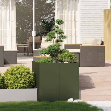 Olive Green Steel Planter 80x80x80 cm - Hipo Market