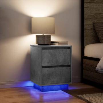 Bedside Cabinet with LED Lights - Concrete Grey 38x34x50 cm