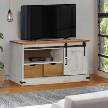 TV Cabinet HALDEN Sliding Door White - Solid Wood 110x40x60cm