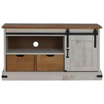 TV Cabinet HALDEN Sliding Door White - Solid Wood 110x40x60cm