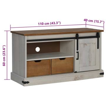 TV Cabinet HALDEN Sliding Door White - Solid Wood 110x40x60cm