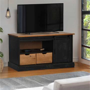 TV Cabinet HALDEN with Sliding Door - Black Solid Wood | 110x40x60 cm