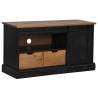 TV Cabinet HALDEN with Sliding Door - Black Solid Wood | 110x40x60 cm