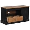 TV Cabinet HALDEN with Sliding Door - Black Solid Wood | 110x40x60 cm